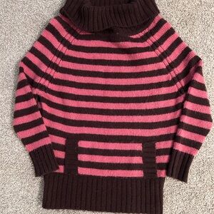 Free People Pink and Brown Striped Turtleneck Sweater